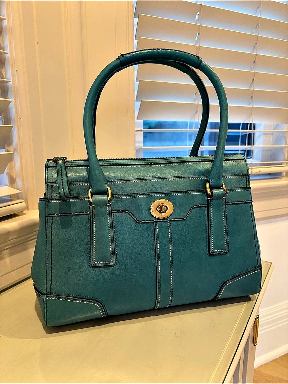 Coach Legacy Gigi Turnlock Shoulder Bag Teal Satchel